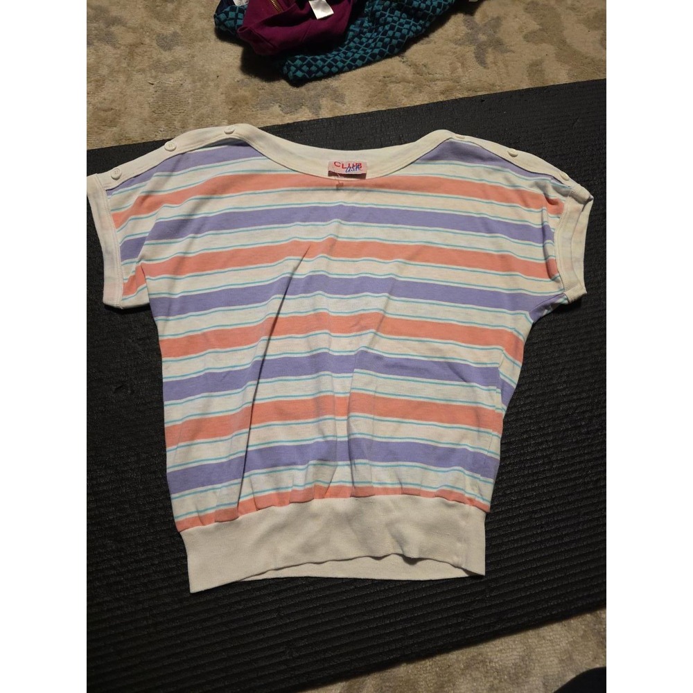 Vintage 80s Club USA Pastel Striped Dolman Top Made in USA Retro Shirt